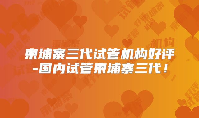 柬埔寨三代试管机构好评-国内试管柬埔寨三代！