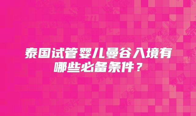 泰国试管婴儿曼谷入境有哪些必备条件？