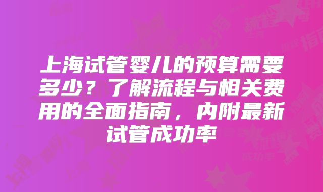 上海试管婴儿的预算需要多少？了解流程与相关费用的全面指南，内附最新试管成功率