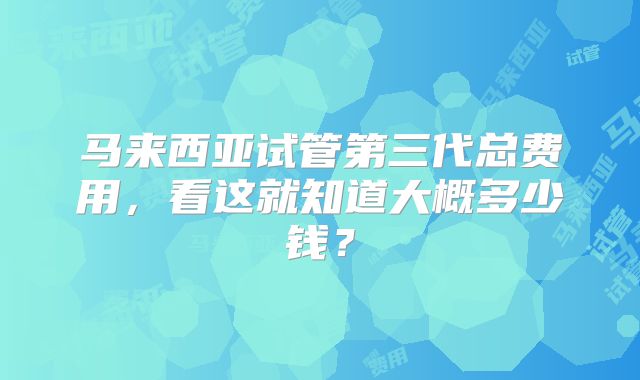 马来西亚试管第三代总费用，看这就知道大概多少钱？