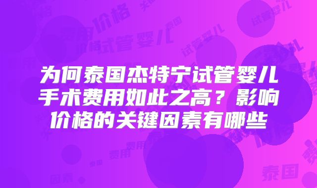 为何泰国杰特宁试管婴儿手术费用如此之高？影响价格的关键因素有哪些