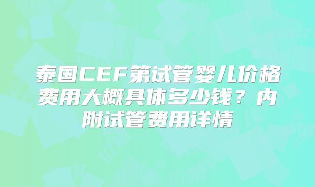 泰国CEF第试管婴儿价格费用大概具体多少钱？内附试管费用详情