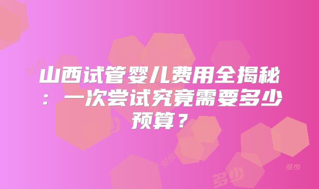 山西试管婴儿费用全揭秘：一次尝试究竟需要多少预算？