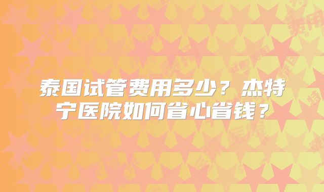 泰国试管费用多少？杰特宁医院如何省心省钱？