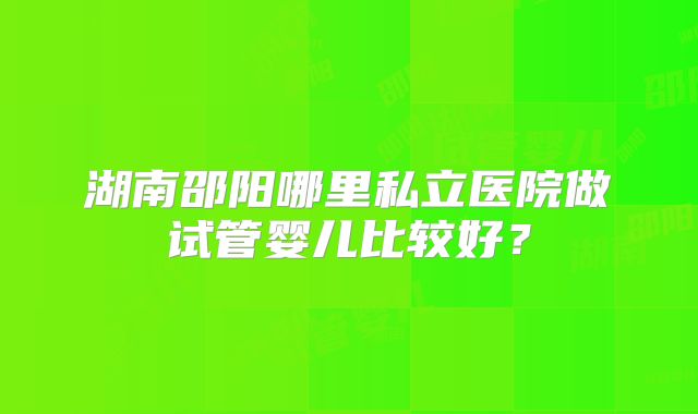 湖南邵阳哪里私立医院做试管婴儿比较好？