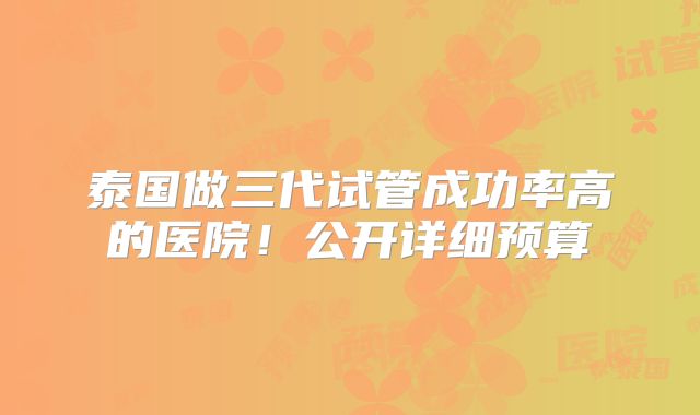 泰国做三代试管成功率高的医院！公开详细预算