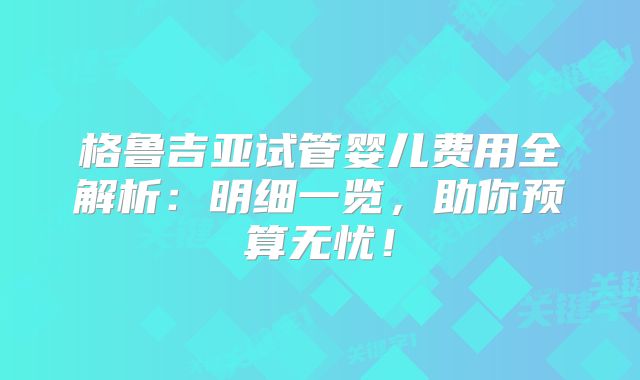 格鲁吉亚试管婴儿费用全解析：明细一览，助你预算无忧！