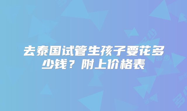 去泰国试管生孩子要花多少钱？附上价格表
