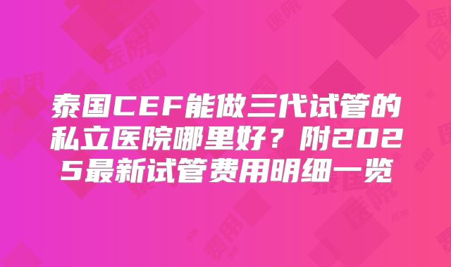 泰国CEF能做三代试管的私立医院哪里好？附2025最新试管费用明细一览