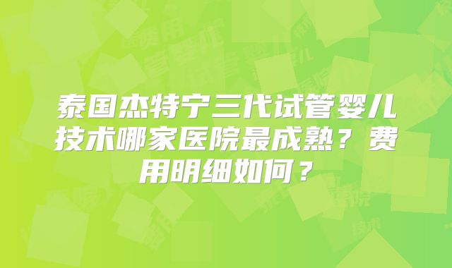 泰国杰特宁三代试管婴儿技术哪家医院最成熟？费用明细如何？