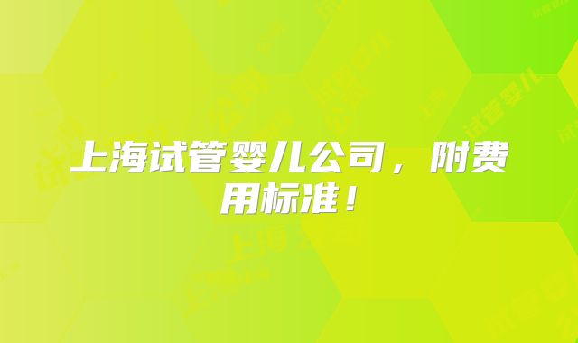 上海试管婴儿公司，附费用标准！