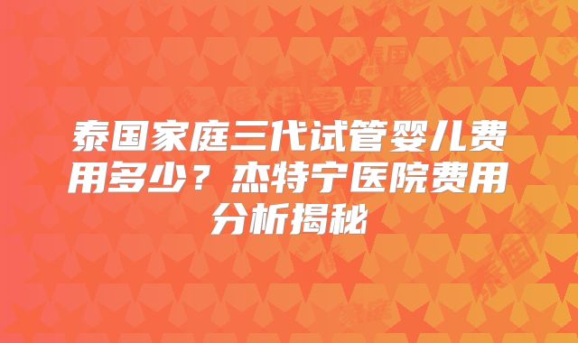 泰国家庭三代试管婴儿费用多少？杰特宁医院费用分析揭秘