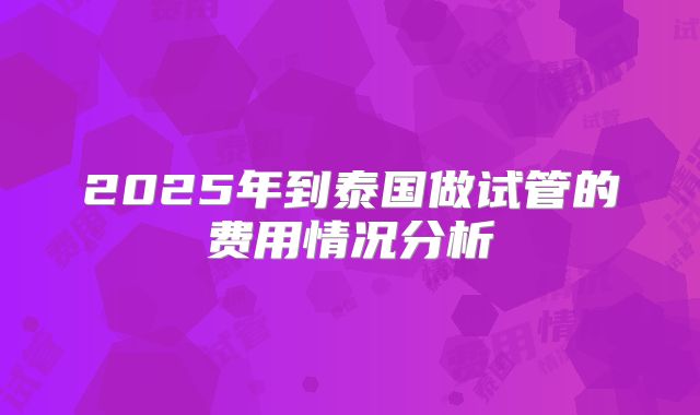 2025年到泰国做试管的费用情况分析
