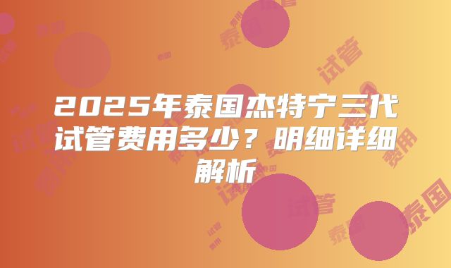 2025年泰国杰特宁三代试管费用多少？明细详细解析