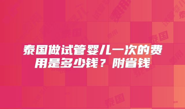 泰国做试管婴儿一次的费用是多少钱？附省钱