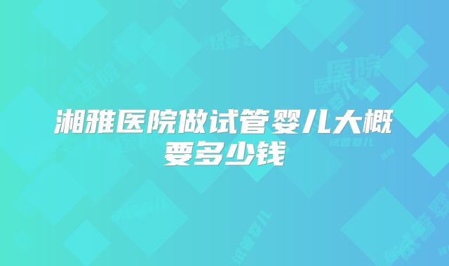 湘雅医院做试管婴儿大概要多少钱