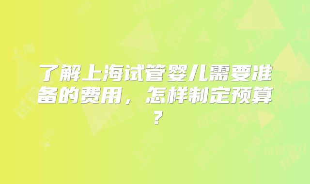 了解上海试管婴儿需要准备的费用，怎样制定预算？