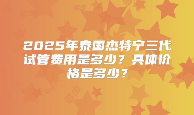 2025年泰国杰特宁三代试管费用是多少?具体价格是多少?