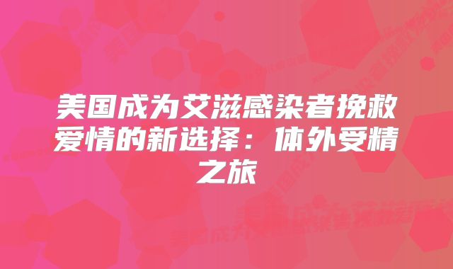 美国成为艾滋感染者挽救爱情的新选择:体外受精之旅