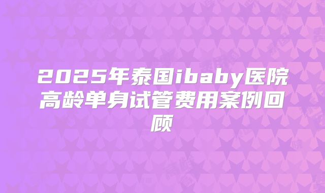 2025年泰国ibaby医院高龄单身试管费用案例回顾