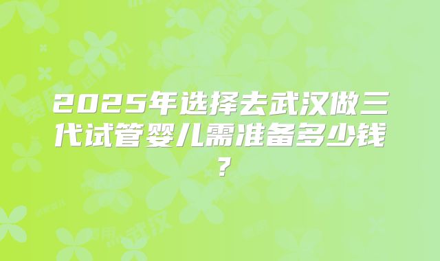 2025年选择去武汉做三代试管婴儿需准备多少钱?