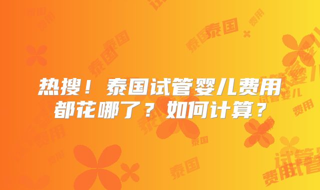 热搜！泰国试管婴儿费用都花哪了？如何计算？