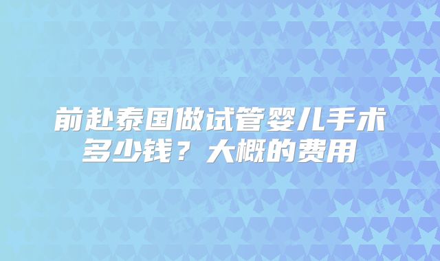前赴泰国做试管婴儿手术多少钱？大概的费用
