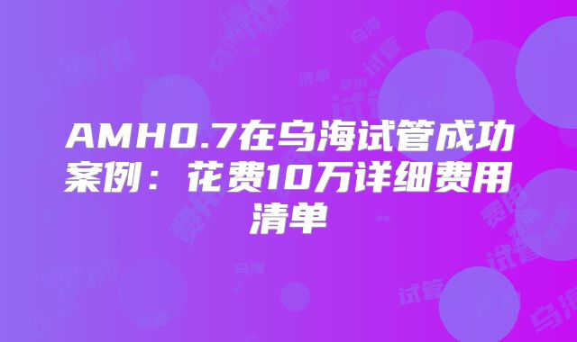 AMH0.7在乌海试管成功案例：花费10万详细费用清单