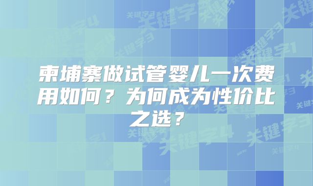 柬埔寨做试管婴儿一次费用如何？为何成为性价比之选？