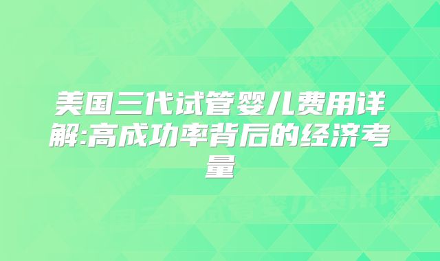 美国三代试管婴儿费用详解:高成功率背后的经济考量