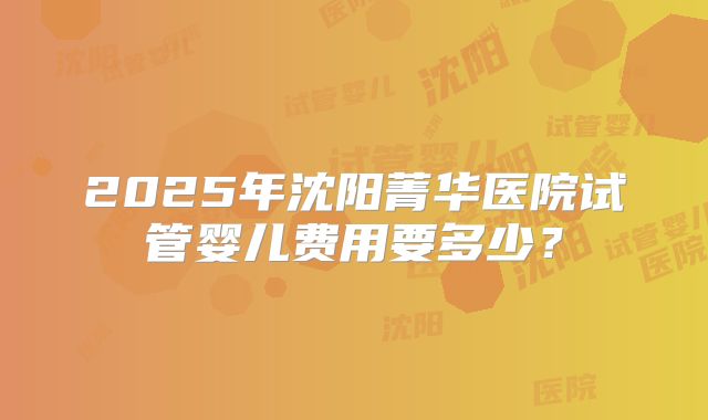 2025年沈阳菁华医院试管婴儿费用要多少？