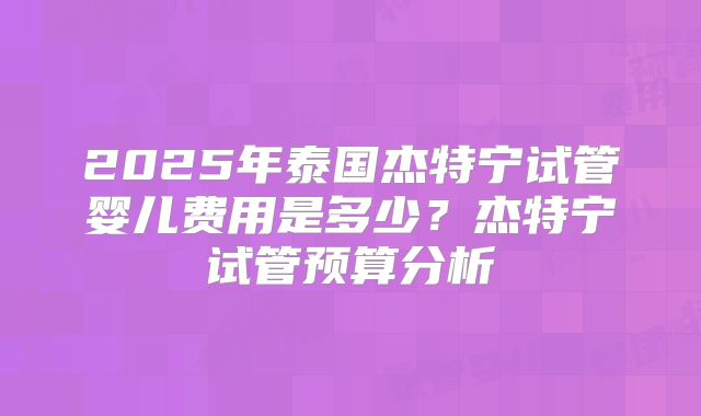2025年泰国杰特宁试管婴儿费用是多少？杰特宁试管预算分析