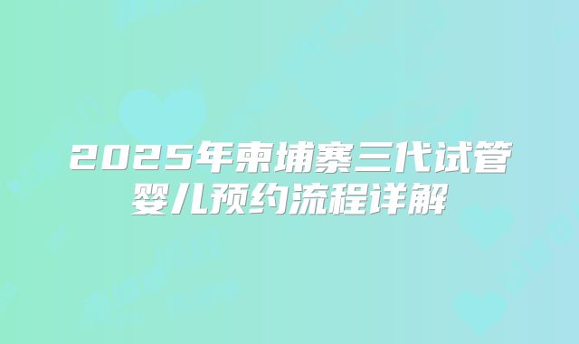 2025年柬埔寨三代试管婴儿预约流程详解