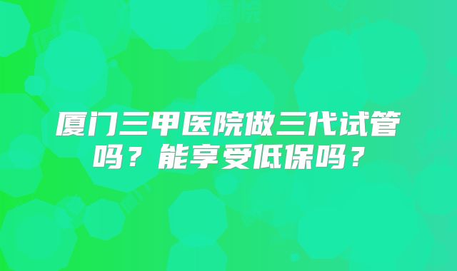 厦门三甲医院做三代试管吗？能享受低保吗？