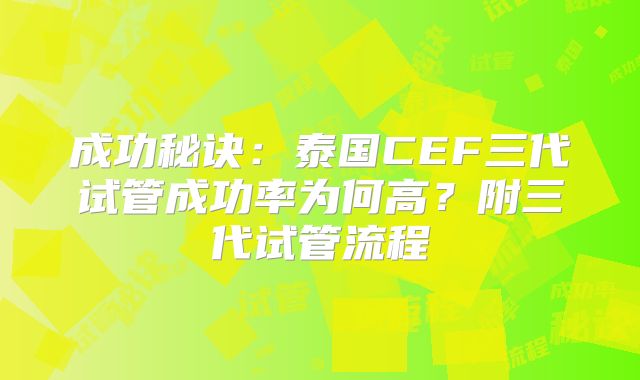 成功秘诀：泰国CEF三代试管成功率为何高？附三代试管流程