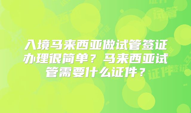 入境马来西亚做试管签证办理很简单？马来西亚试管需要什么证件？