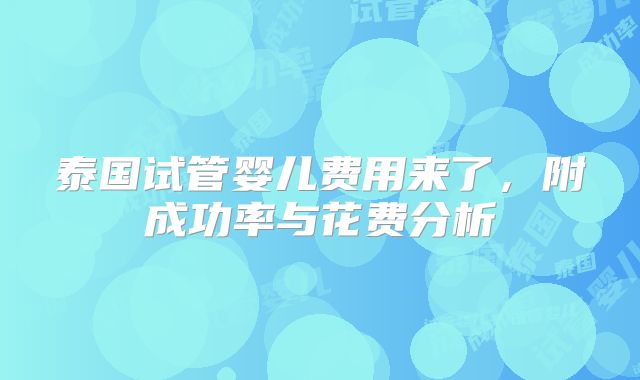 泰国试管婴儿费用来了,附成功率与花费分析