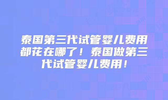 泰国第三代试管婴儿费用都花在哪了！泰国做第三代试管婴儿费用！