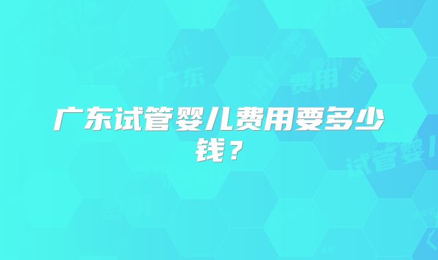 广东试管婴儿费用要多少钱？