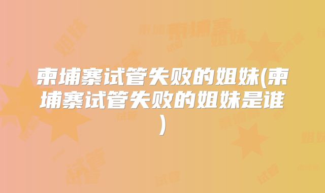 柬埔寨试管失败的姐妹(柬埔寨试管失败的姐妹是谁)