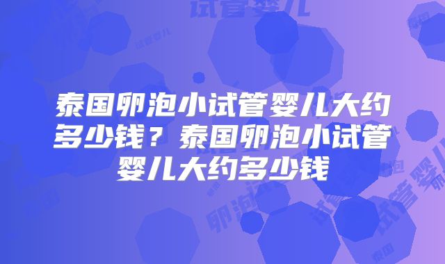 泰国卵泡小试管婴儿大约多少钱？泰国卵泡小试管婴儿大约多少钱