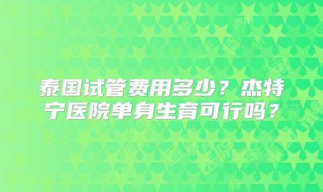 泰国试管费用多少？杰特宁医院单身生育可行吗？
