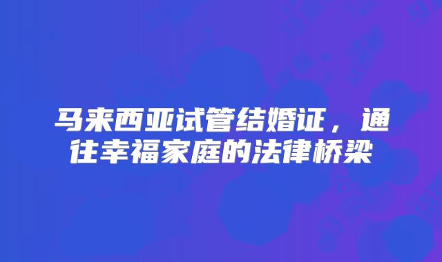 马来西亚试管结婚证，通往幸福家庭的法律桥梁