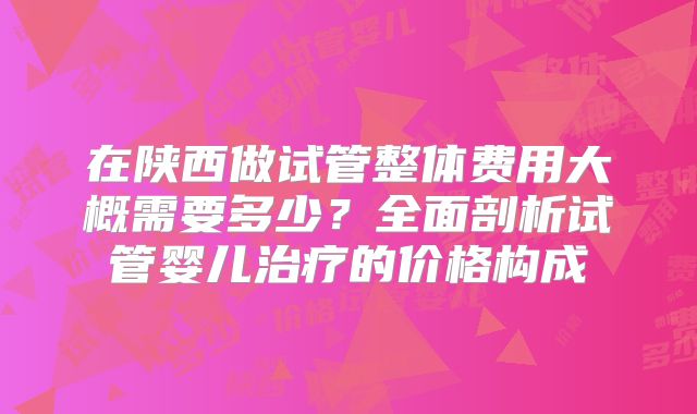 在陕西做试管整体费用大概需要多少?全面剖析试管婴儿治疗的价格构成