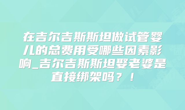 在吉尔吉斯斯坦做试管婴儿的总费用受哪些因素影响_吉尔吉斯斯坦娶老婆是直接绑架吗？！
