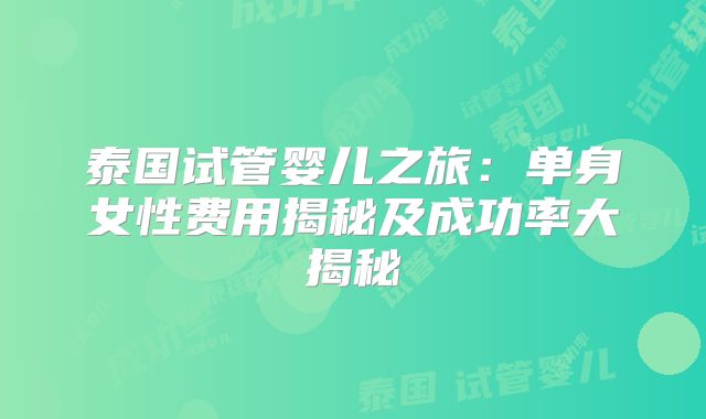 泰国试管婴儿之旅：单身女性费用揭秘及成功率大揭秘