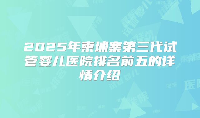 2025年柬埔寨第三代试管婴儿医院排名前五的详情介绍
