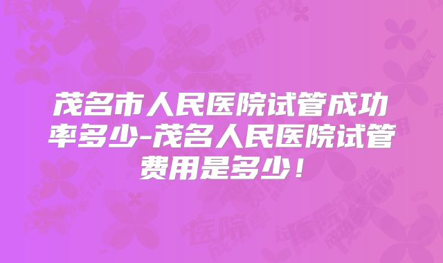 茂名市人民医院试管成功率多少-茂名人民医院试管费用是多少！