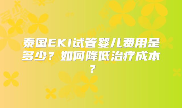 泰国EKI试管婴儿费用是多少?如何降低治疗成本?