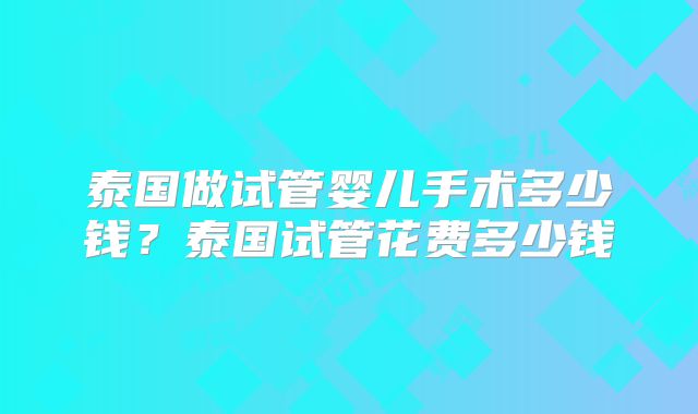 泰国做试管婴儿手术多少钱？泰国试管花费多少钱